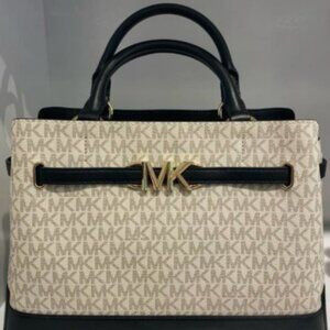 Reed Large CZ Satchel Leather Vanilla Black Handbag